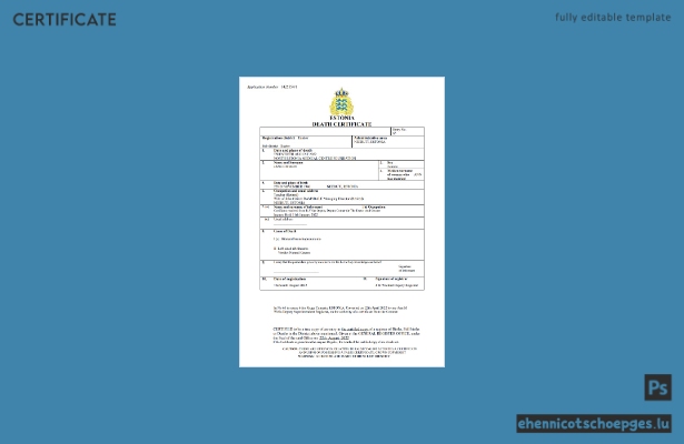 Estnische Sterbeurkunde – Beispielansicht in Word und PDF